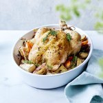 Poulet au four, légumes et pommes de terre