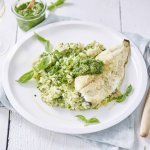 Turbot à la salsa verde et purée estivale