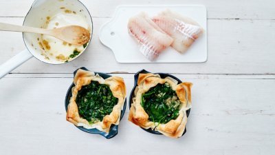 Tartelettes de tacaud aux épinards et fromage de chèvre