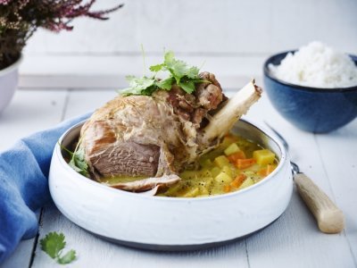 Potée de légumes au gigot d’agneau et riz