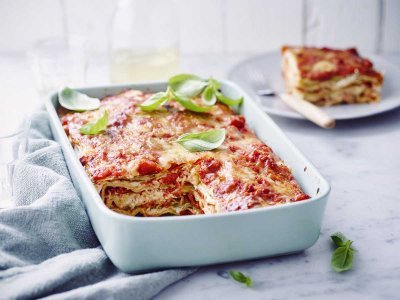 Lasagne au chou vert, ricotta et jambon fumé