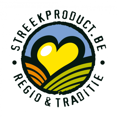 Het logo van streekproduct.be met het gouden hartje in het midden. 