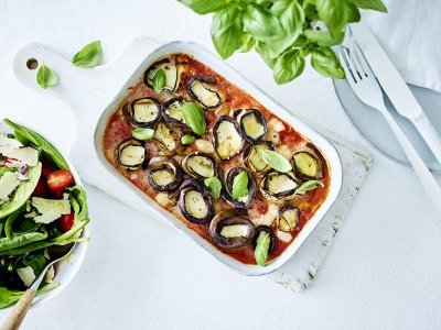 Parmigiana et salade d’épinards