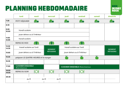 Planning hebdomadaire Planning hebdomadaire