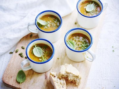 Soupe de potiron au basilic et cresson