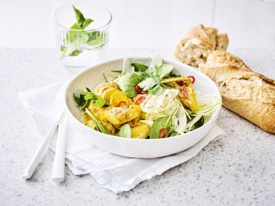 Salade d’épinards, fenouil et lapin au safran