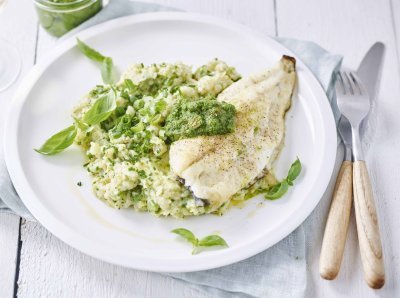 Turbot à la salsa verde et purée estivale