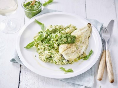 Turbot à la salsa verde et purée