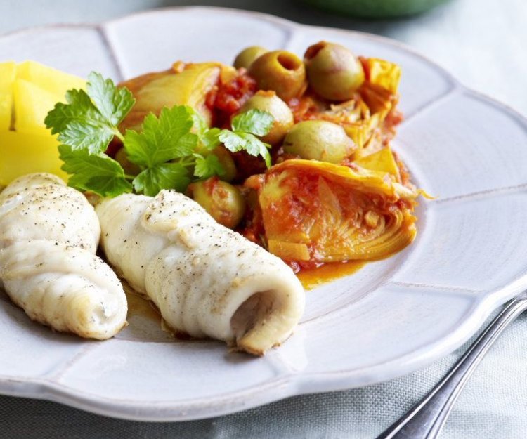 Pladijs met artisjoksaus en saffraanaardappelen Pladijs met artisjoksaus en saffraanaardappelen