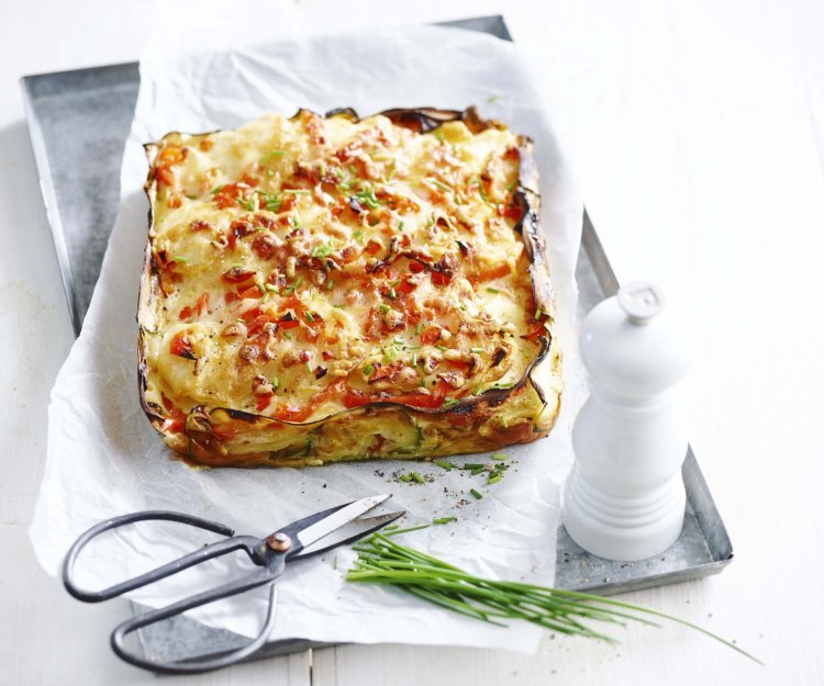 Tarte de courgettes aux pommes de terre et poivrons rouges