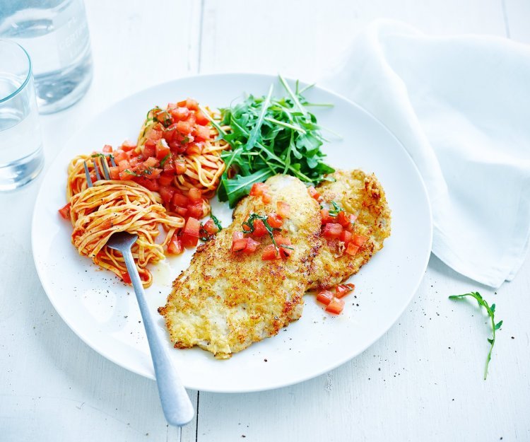 Escalopes de veau à la milanaise et salsa de tomate Escalopes de veau à la milanaise et salsa de tomate