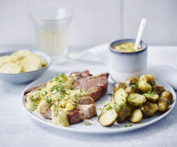 Côtelette sauce blackwell et choux de Bruxelles grillés