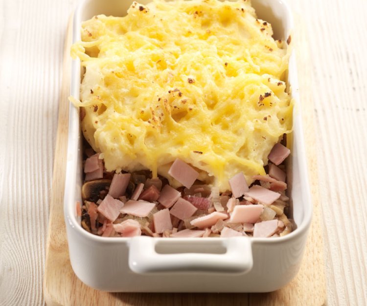 Gratin de pommes de terre et céleri rave au jambon cuit