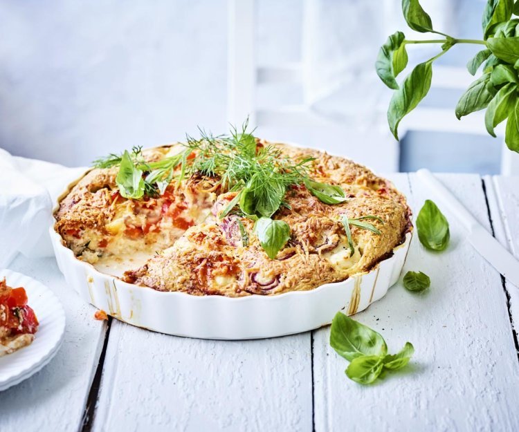 Clafoutis salé au turbot et aux tomates cerises 