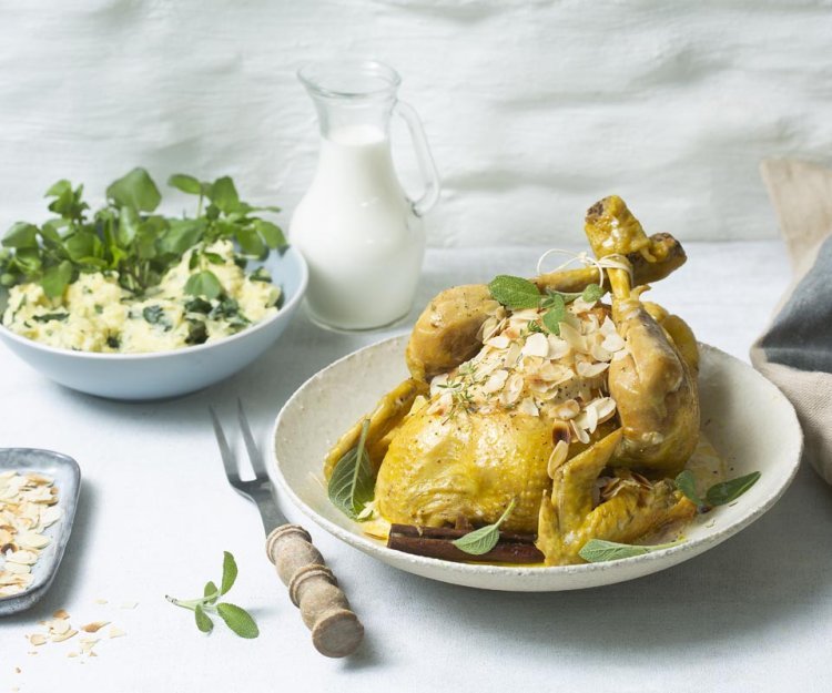 Poulet au lait et purée fraîche de cresson