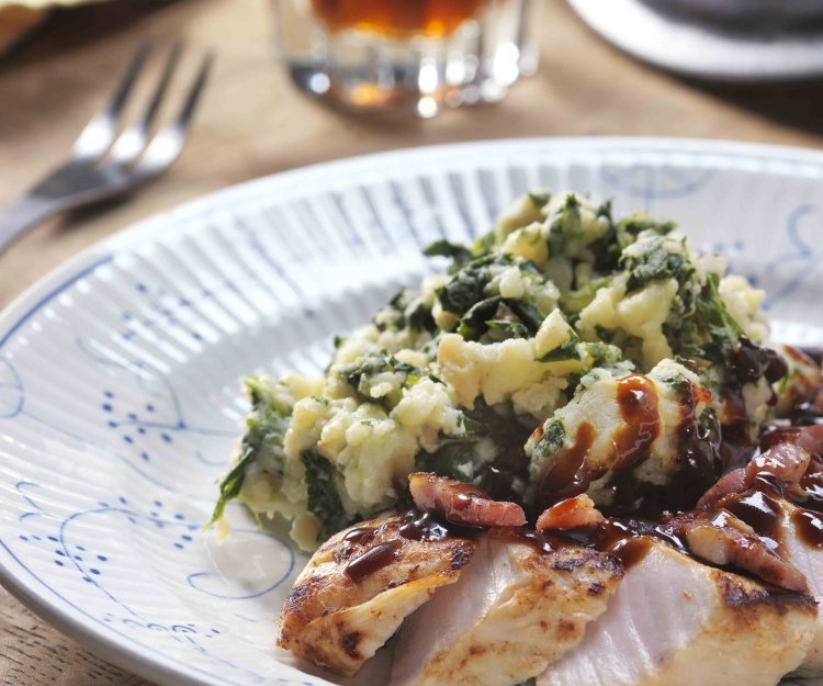 Filets de lapin poêlés et stoemp aux épinards