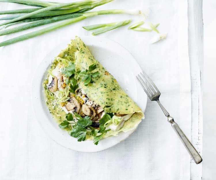 Crêpe épicée au poulet et aux champignons à la crème Crêpe épicée au poulet et aux champignons à la crème
