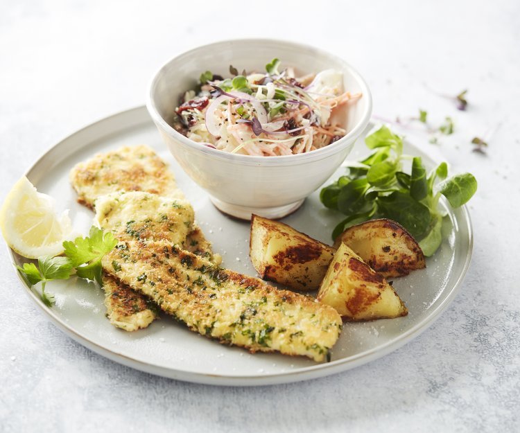 Pladijs in kruidenkorst met coleslaw Pladijs in kruidenkorst met coleslaw