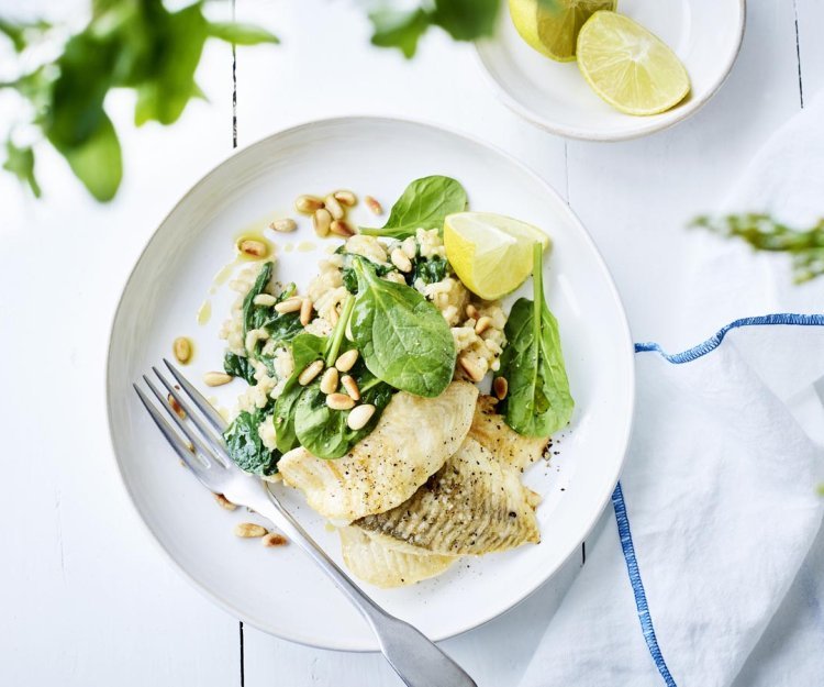 Plie au risotto d’épinards