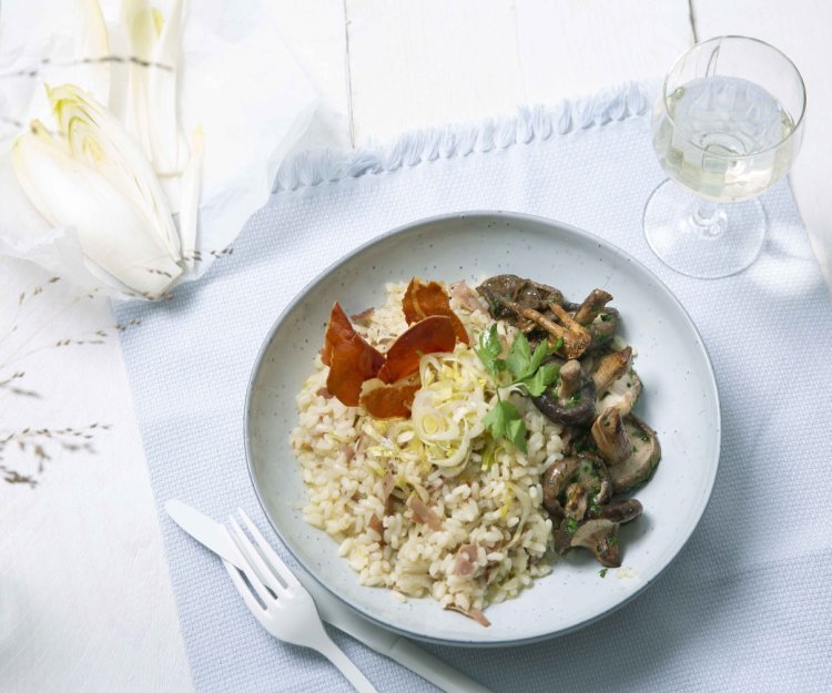 Risotto aux champignons des bois, chicons et jambon Risotto aux champignons des bois, chicons et jambon