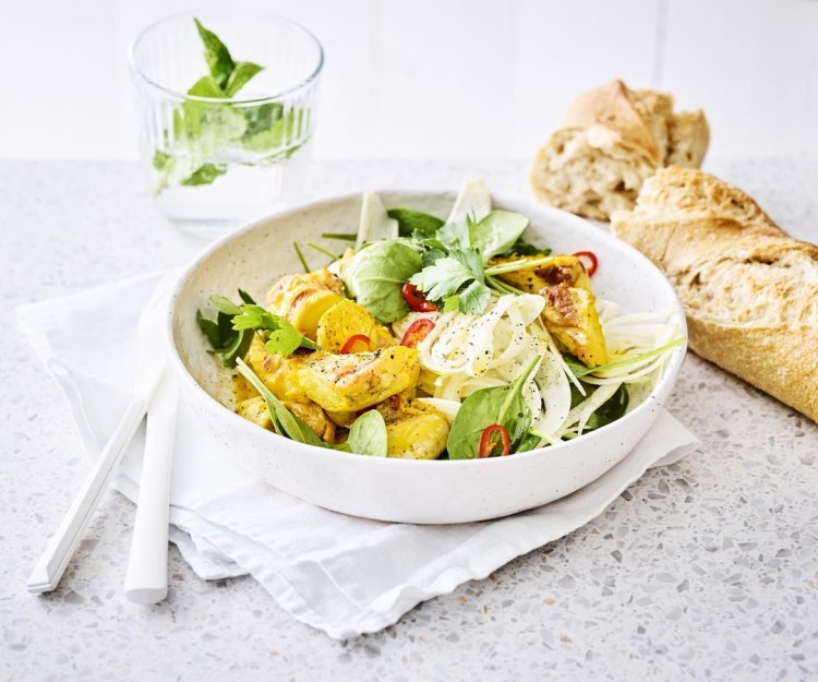 Salade d’épinards, fenouil et lapin au safran Salade d’épinards, fenouil et lapin au safran