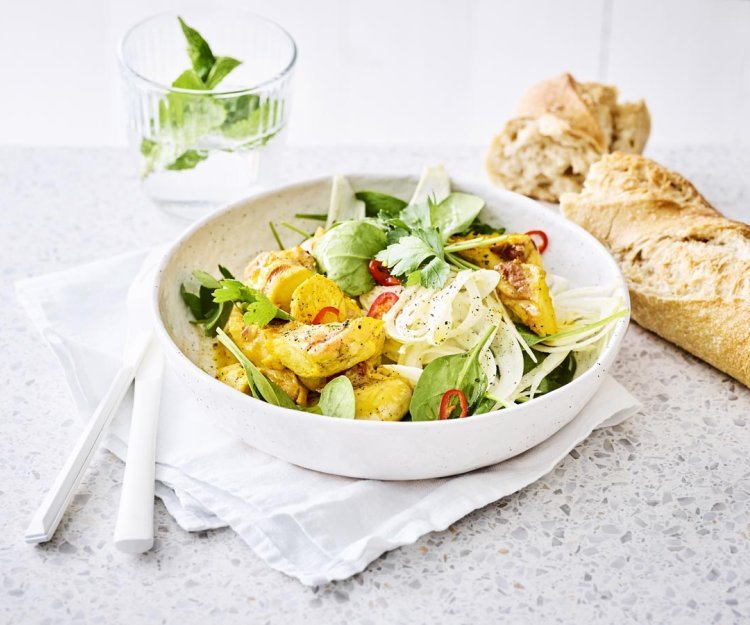 Salade d’épinards, fenouil et lapin au safran