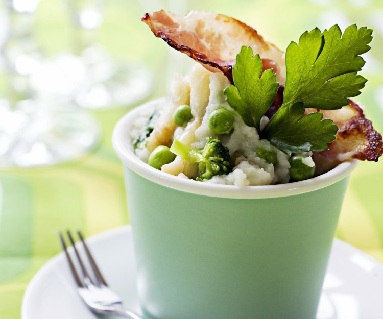 Stoemp au lard, épinards et brocoli