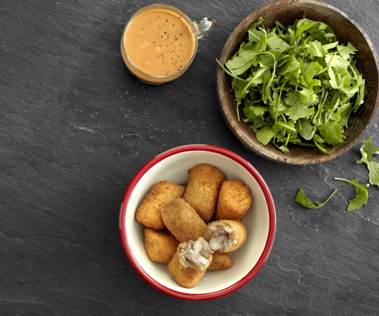 Croquettes de porc, salade folle et vinaigrette à la Kriek 