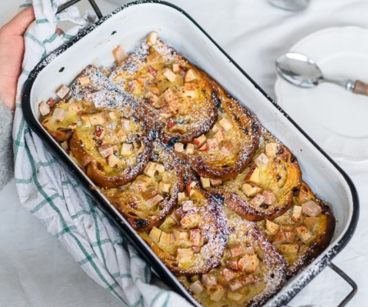 Pain perdu au four, aux pommes et aux poires