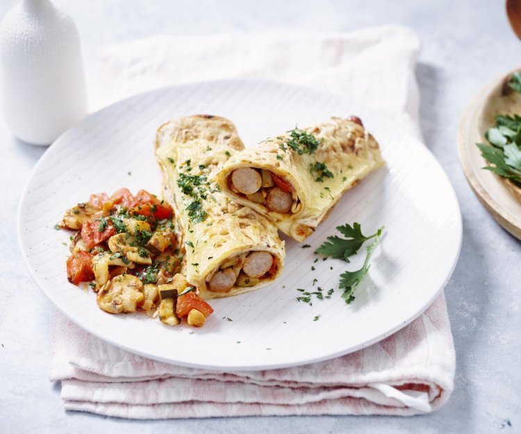 Wrap à la saucisse, champignons et courgettes Wrap à la saucisse, champignons et courgettes