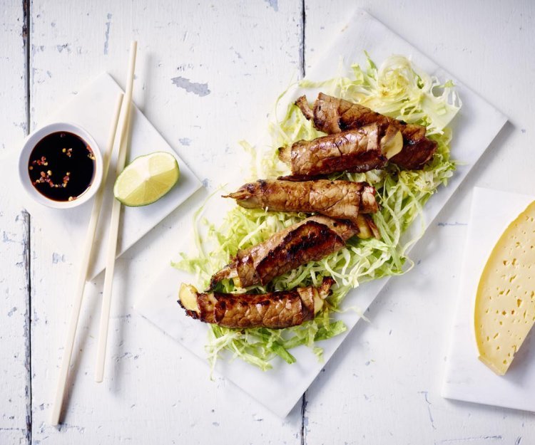 Yakitori van rundvlees met Passendale en oesterzwam