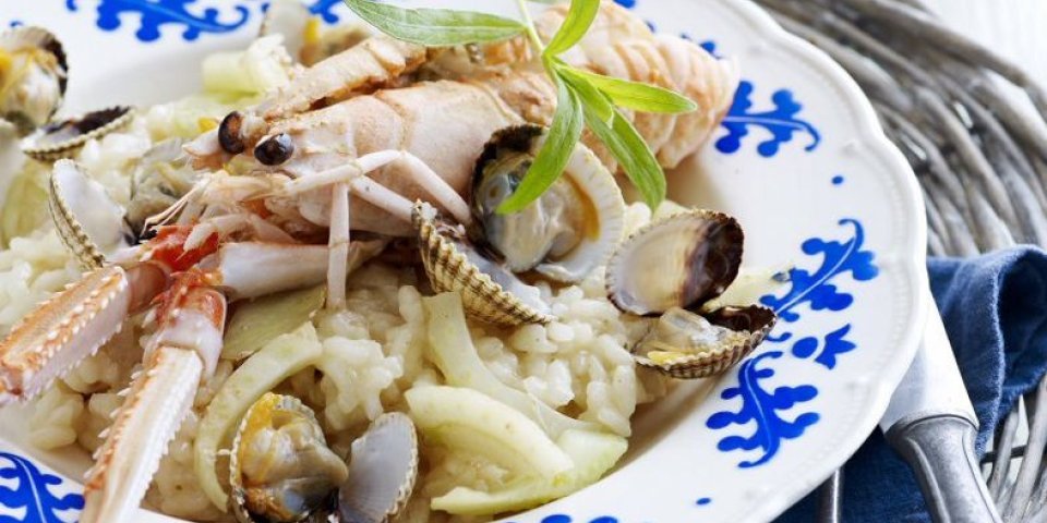 Risotto met langoustines en zeevruchten