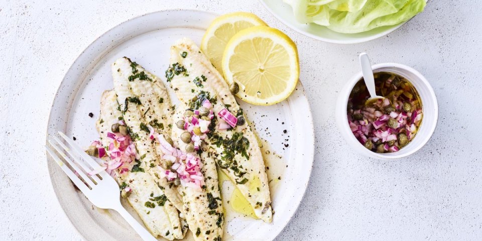 Gebakken wijting met chermoula en kropsla Gebakken wijting met chermoula en kropsla