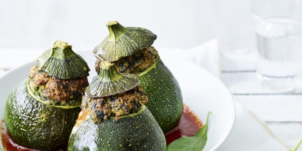 Courgette farcie au haché et aux épinards