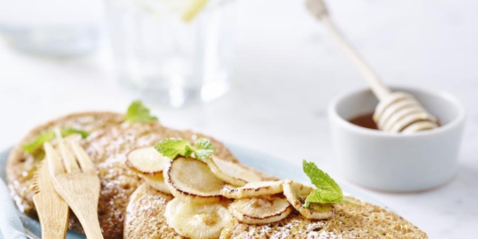 Crêpes d’avoine au miel et au yacon Crêpes d’avoine au miel et au yacon