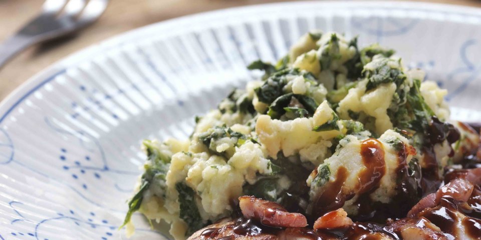 Filets de lapin poêlés et stoemp aux épinards