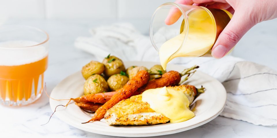 Coucou de Malines à la sauce mousseline de pickles et d’Oude Gueuze Coucou de Malines à la sauce mousseline de pickles et d’Oude Gueuze