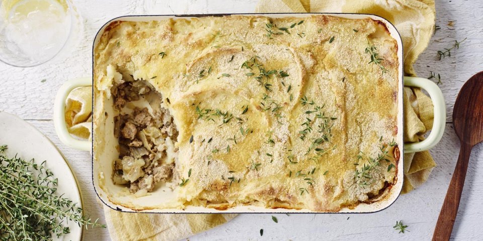 Gratin de chicon au haché de bœuf et purée de céleri-rave Gratin de chicon au haché de bœuf et purée de céleri-rave