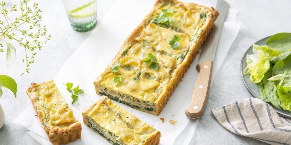 Quiche aux épinards, fromage d’abbaye et bière