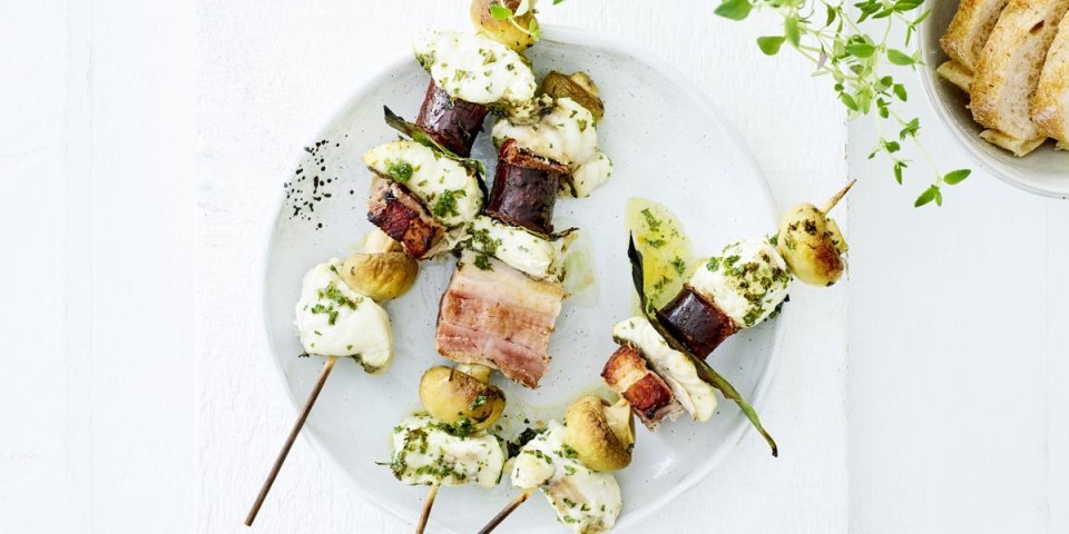 Brochette de lotte, sébaste et chorizo Brochette de lotte, sébaste et chorizo