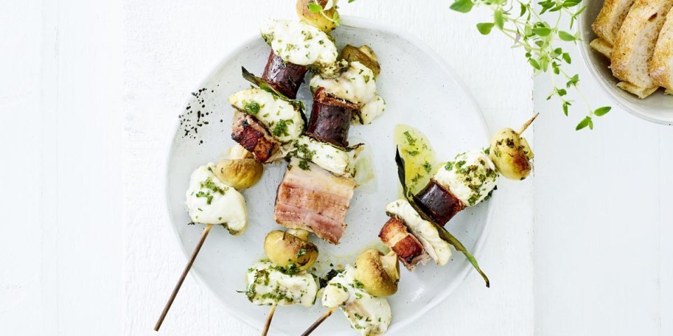 Brochette de lotte, sébaste et chorizo