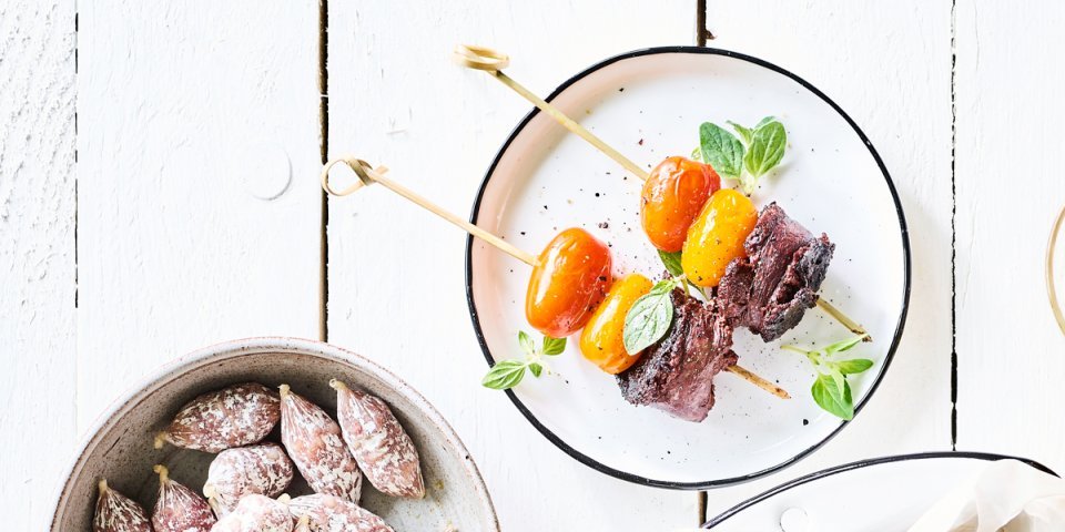 Brochettes de tomates et boudin noir Brochettes de tomates et boudin noir