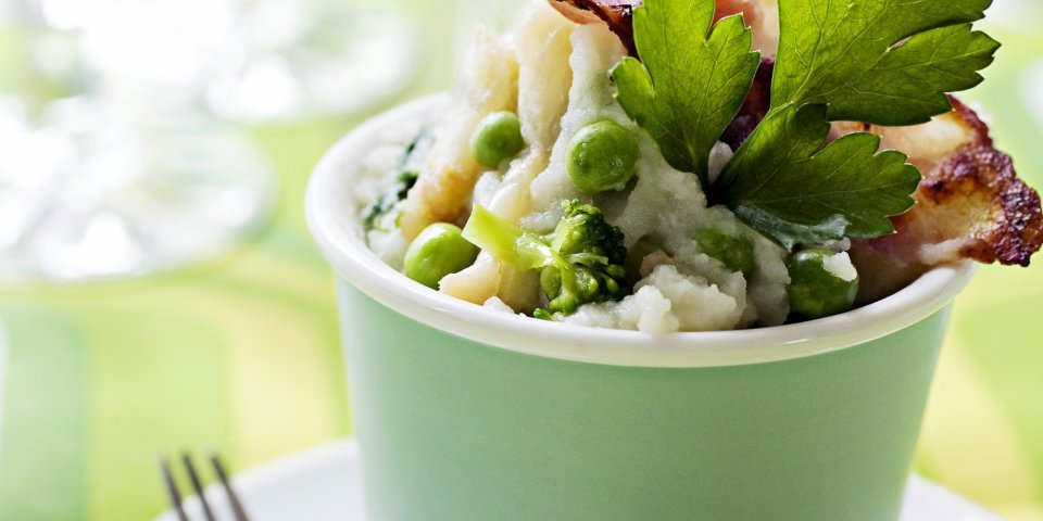 Stoemp au lard, épinards et brocoli