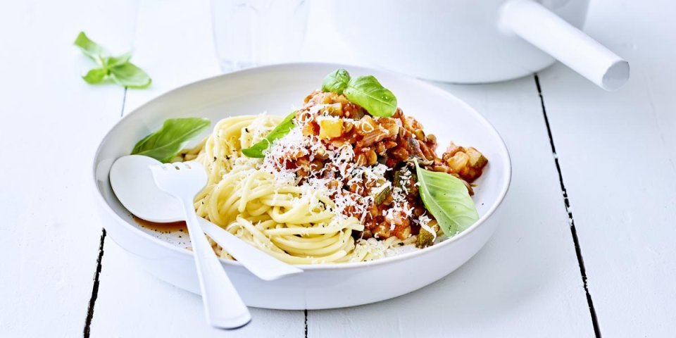 Spaghetti bolognaise végétarien aux lentilles 