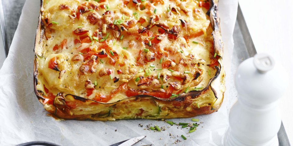 Tarte de courgettes aux pommes de terre et poivrons rouges