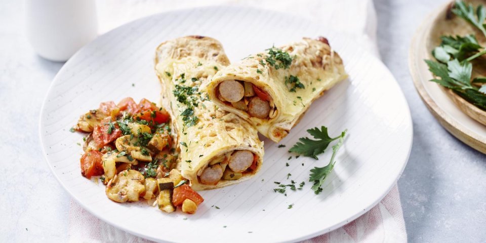 Wrap à la saucisse, champignons et courgettes Wrap à la saucisse, champignons et courgettes