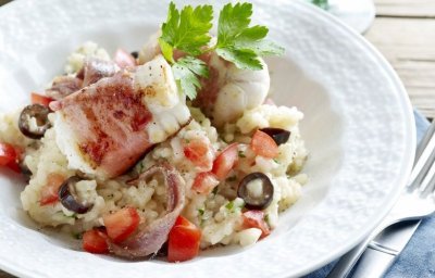 Risotto de lotte aux olives noires