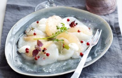 Carpaccio de Saint-Jacques et pamplemousse