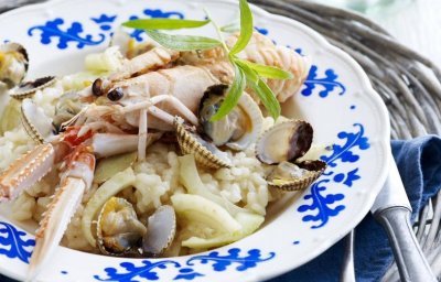 Risotto met langoustines en zeevruchten