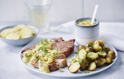 Côtelette sauce blackwell et choux de Bruxelles grillés